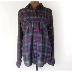 NWT Harper Top Plaid Roll Tab Sleeve Button Down Shirt Size S Christmas